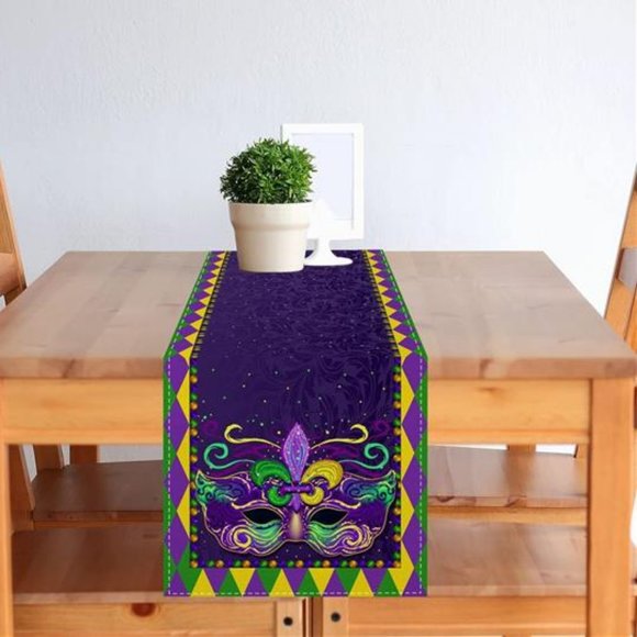 Mardi Gras Table Runner Fleur De Lis Decor Mask Party Dining Decorative Cloth - Picture 2 of 3